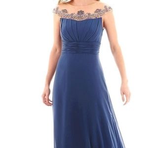 One by Eight Cap Sleeve Beaded Illusion top Gown
